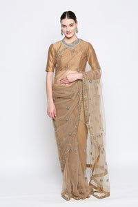 Eva Beige Net Embroidered Saree