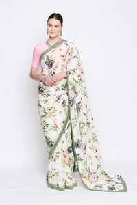 Aisha Watercolor Floral Silk Saree